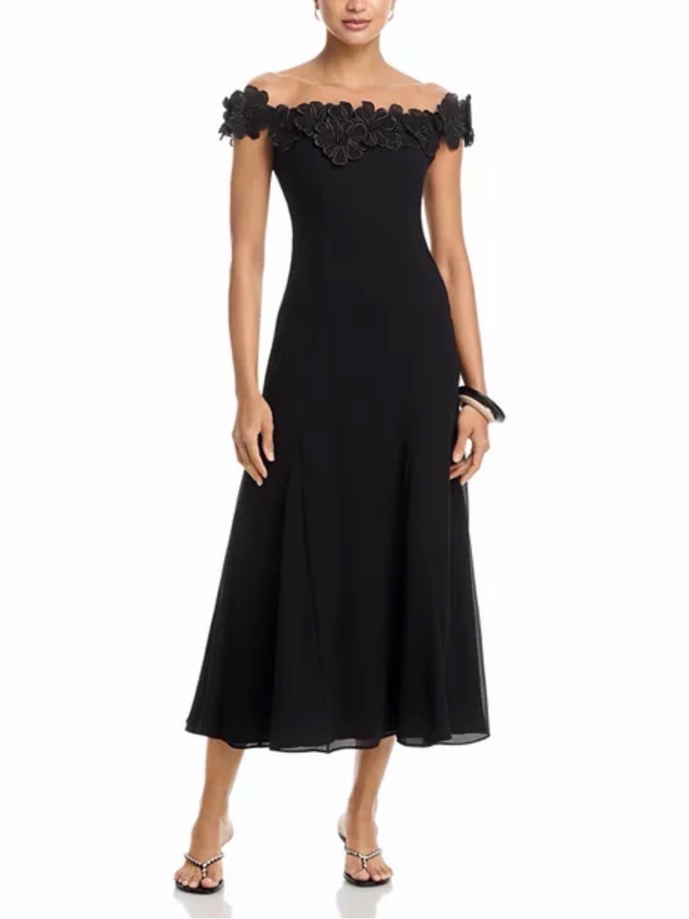 AQUA Bloomingdale’s Appliqué Floral Off-the-Shoulder Midi Dress Size XXS